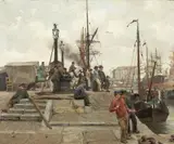 Edgard Farasyn, THE HARBOUR IN ANTWERP WIT HSAILORS, Oil on canvas