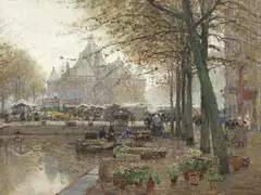 Hans Herrmann, MARKET IN AMSTERDAM WITH VIEW ON THE WAAG, Oil on canvas