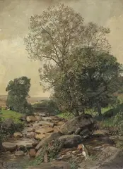 SPRING LANDSCAPE WITH STREAM by Carl Irmer, Oil on canvas, sold Sep 2011