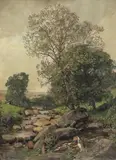 Carl Irmer, SPRING LANDSCAPE WITH STREAM, Oil on canvas