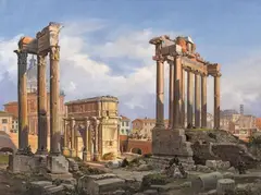 Italian School 19th century, THE FORUM ROMANUM, Oil on canvas