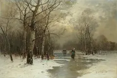 Johann Jungblut, AN EVENING IN THE WINTER, Oil on canvas