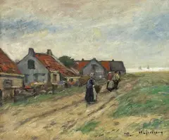 Helmuth Liesegang, FISHERMEN´S HOUSES IN THE DUNES, Oil on canvas