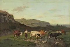 Louis Robbe, WIDE LANDSCAPE WITH SHEPHERDESS AND SHEEPFLOCK, Oil on canvas