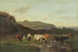 Louis Robbe, WIDE LANDSCAPE WITH SHEPHERDESS AND SHEEPFLOCK, Oil on canvas