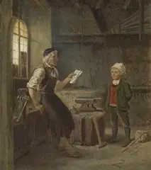 THE SMITH´S APPRENTICE by Hubert Salentin, Oil on canvas, sold Sep 2011