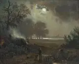 August Seidel, MOONLIT LANDSCAPE, Oil on canvas mounted on cardboard