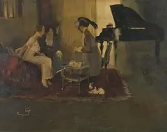 INTERIOR WITH THREE WOMEN AT THE PIANO by Wilhelm Schreuer, Oil on paper, mounted on panel, sold Sep 2011