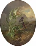 Josef Schuster, STILL LIFE WITH THISTLE AND FLOWERS FROM THE ALPS, Oil on canvas