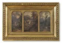 Johann Varrone, THREE MOUTAIN LANDSCAPES, Oil on panel. 20 x 10,5 and 20 x 14 and