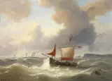Louis Verboeckhoven, SAILING BOATS AND STEAMBOATS ON STORMY SEA, Oil on panel