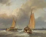 Louis Verboeckhoven, SAILING SHIPS ON STORMY SEA, Oil on panel