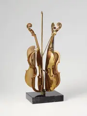 Untitled (Violine) by Arman, Bronze with golden patina height approx. 64 cm on marble socle, sold Jun 2011