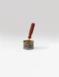 Objekt zum Schmieren und Drehen by Joseph Beuys, Tin with oil colour (brown cross) stamped, grease and screwdriver, diameter of the can 5,6 cm, length of the screwdriver, sold Jun 2011