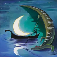 Milan Kunc, Untitled (crocodile village), Oil on canvas