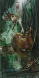 Andrea Lehmann, Rehe sammeln (collecting deers), Oil and shellac on canvas
