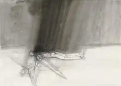 Walter Pichler, Abgestürzter (falling down person), Chalk, washed, ink and pencil on paper