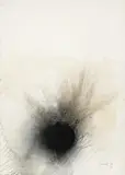 Thaw by Otto Piene, Oil, applied through a grid, traces of fire and soot on sturdy cardboard with embossed stamp "SCHOELLERSHAMMER", sold Jun 2011