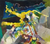 Bernard Schultze, Eine gelbe Baum-Fluss-Strasse (a yellow tree-river-street), Oil on canvas