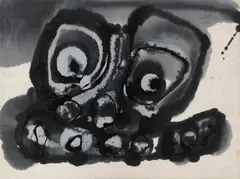 Antonio Saura Atarés, Untitled (face), Lacquer, gouache and ink on canvas on wood