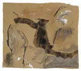 Emil Schumacher, G 10/1986, Enamel paint, gouache, opaque white and charcoal on brown wrinkled paper with irregularly cut edges ca