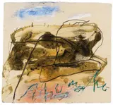 Emil Schumacher, GG-5/1993, Lacquer, gouache, opaque white, oil crayon and charcoal particle on heavy, wove paper with irregular margins approx