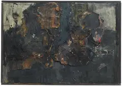 Gui by Wolf Vostell, Décollage: Oil, partially diluted, on torn paper on wood, sold Jun 2011