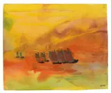 Segler im rot-gelben Abendmeer (Sailing Boats in Red and Yellow Evening Sea) by Emil Nolde, Watercolour and India ink on thin fibrous Japan paper, sold Jun 2011