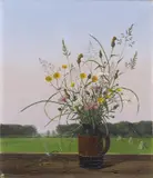 Herbert Böttger, Landschaft mit Feldblumenstrauß (Landscape with Bouquet of Wild Flowers), Oil on canvas