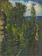 Pol Cassel, Spaziergänger im Gebirge (Strollers in the Mountains), Oil on canvas