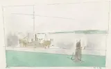 Lyonel Feininger, Frachtschiff und Segler. Rückseitig: Skizze eines Seestücks (Freighter and Yacht. Verso: Sketch of a Seascape)