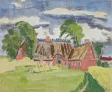 Rotes Gehöft (Red Farm) by Erich Heckel, Watercolour and charcoal on ivory coloured laid paper with watermark "Bergisch Gladbach (Zanders)", sold Jun 2011