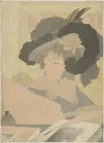 Georges de Feure, Femme lisant - Lesende Frau mit Federhut (Femme lisant - Reading Woman with Feather Hat)