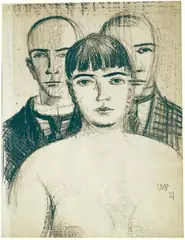Drei Figuren - Doppelselbstbildnis mit Martha (Three Figures - Double Self-Portrait with Martha) by Anton Räderscheidt, Charcoal drawing on ivory coloured drawing paper, sold Jun 2011