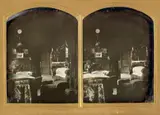 Wilhelm Schneider, INTERIOR VIEW OF A SALON, Stereo daguerreotype hand-tinted. Visible mat opening