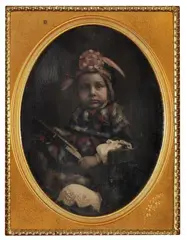 Edward Jacobs, UNTITLED (LITTLE GIRL WITH GUN), Daguerreotype hand-tinted