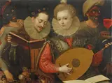French School, second half 16th century, COUPLE PLAYING MUSIC, Oil on panel