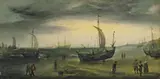 Hendrick Vroom, COASTAL LANDSCAPE WITH DUTCH SAILING SHIPS, Oil on panel