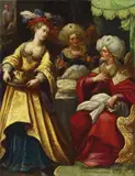 SALOME WITH THE HEAD OF SAINT JOHN THE BAPTIST by circle of Adam Elsheimer, Oil on copper, sold May 2011