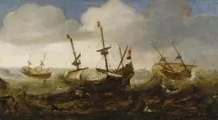 Cornelis Isaacksz Verbeeck, SHIPS ON STROMY SEA, Oil on panel