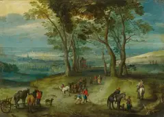 Jan Brueghel the Younger, RURAL STREET WITH CHAPEL, Oil on copper