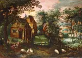 Antwerp School, 17th century, LANDSCAPE WITH SHEEP, Oil on panel (parquetted)