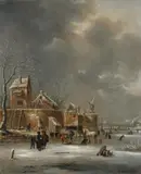 Klaes (Nicolaes) Molenaer, WINTER LANDSCAPE WITH SKATERS