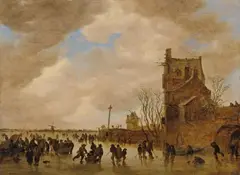 Jan van Goyen, WINTERLANDSCAPE WITH SKATERS AND ARCHITECTURAL STAFFAGE, Oil on panel