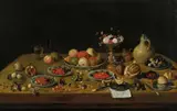 attributed to Jan van Kessel the Elder, FRUIT STILL LIFE WITH FLOWER TAZZA, SQUIRREL, AND JAR, Oil on panel
