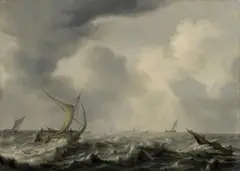 Arnoldus van Anthonissen, SHIPS ON STORMY SEA, Oil on panel