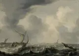 Arnoldus van Anthonissen, SHIPS ON STORMY SEA, Oil on panel