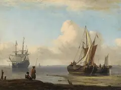 Aernout Smit, COASTAL LANDSCAPE WITH SAILING SHIP AND BOATS, Oil on canvas (relined)