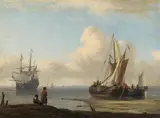 Aernout Smit, COASTAL LANDSCAPE WITH SAILING SHIP AND BOATS, Oil on canvas (relined)