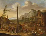 Peeter van Bredael, PEASENT MARKET BENEATH AN OBELISK, Oil on canvas (relined)